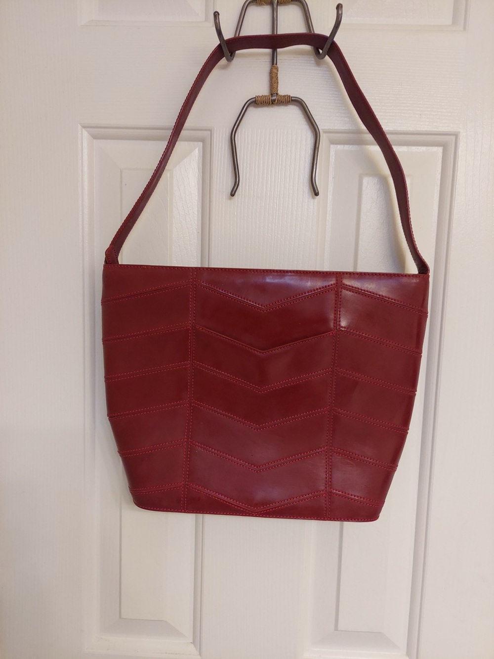Maxx New York Red Chevron Stitch Shoulder Bag